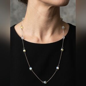 Vintage Iridescent Rainbow Cube Silver Chain Necklace - 18"